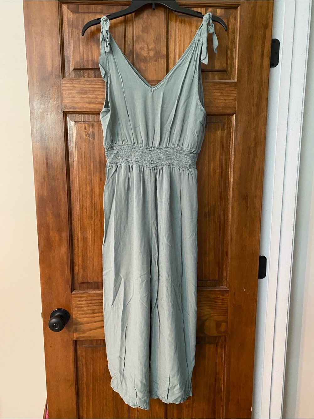 Tie-Shoulder V-Neck Wide-Leg Jumpsuit - Sage Green